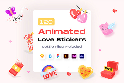 120 Animated Love Stickers animation animations design emoji flat vector hand drawn icons heart hearts illustration illustrations love motion motion graphics sticker stickers vector vectors wedding