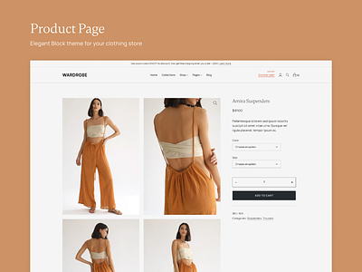 Product page - Wardrobe Clothing store theme clothing store ecommerce form gallery minimal orange product page shop women clothing