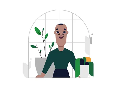 Gardener branding character design flat style flowers gardener greenhouse illustration man plants vector