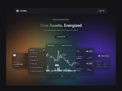 Credly - Fintech Landing page ai assets charts crypto website dark mode dashboard finance finance landing page fintech hero fintech landing page fno hero section investments mobile design product design stocks trading trading website web design web3