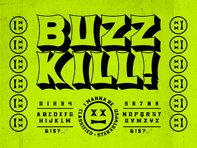 BUZZKILL DISPLAY apparel badge branding brethren display font flyer font identity killer lettering logo market neon new font packaging punk rock type typography xerox