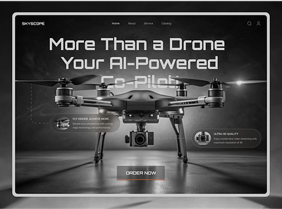 Skyscope - Modern Drone Website Hero Section ai black and white bw drone future futuristic hero hero section inspiration landing minimalism minimalistic mockup slick ui website