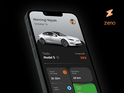 Zeno - Your Ultimate EV Charging Tracker app app design branding charge charging dark design ev history ios design logo mobile design progress station tesla theme ui ux zeno