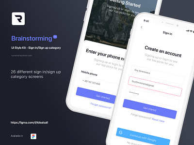 Brainstorming UI Style Kit - Sign in/Sign up category app design figma figmadesign flat login sign in sign up socialmedia ui ux