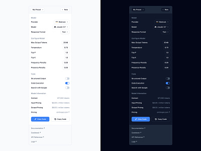 Model Settings Panel 🔧 design input minimal model panel saas select settings sidebar switch ui web design