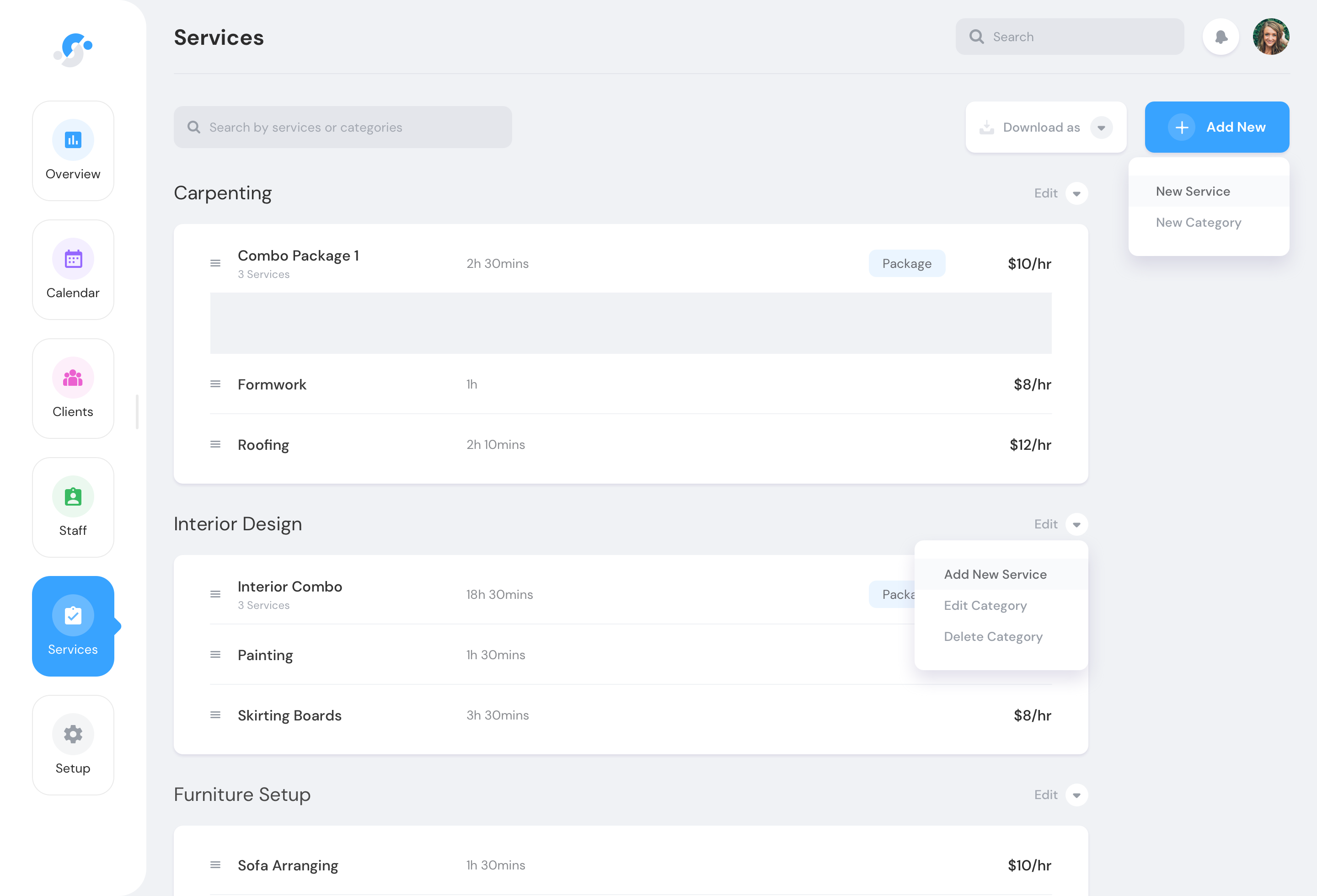 Services Screen Design - Booking Web App by Pentaclay on Dribbble