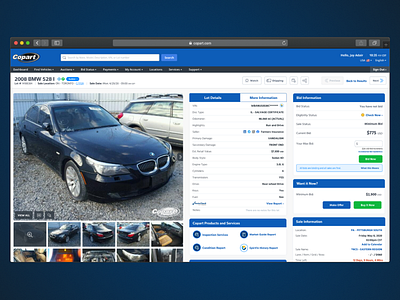 Lot Details 2.0 auto copart ui ui design ux website