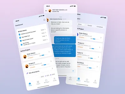 Concept of Customer Actions in Solar Project application ui