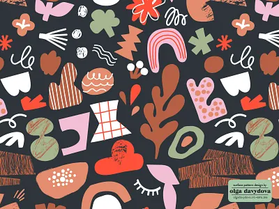 Abstract Pattern dark abstract cutout doodle flat illustration matisse organic paper cut pattern pink shapes surface vector illustration vibrant
