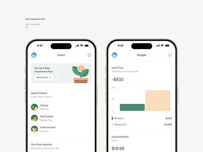 Mini Finance Kit app bank account card chart clean credit card design ewallet finance finance app ios minimal mobile money payment personal finance transactions transfer ui wallet