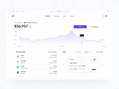 Winden - Dashboard Overview bank cards credit cards dashboard dashboard ui fintech fintech dashboard saas saas dashboard