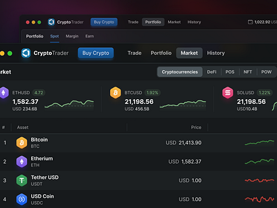 Crypto Trader UI: Dark Mode Visuals application crypt market crypto crypto trading platform design ui