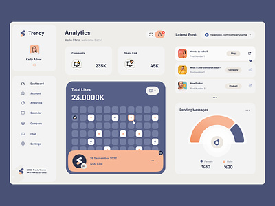 Dashboard - Social Media Analytics animation branding creative dashboard design illustration logo socialmedia statistics stats ui uidesign ux uxdesign webdesign