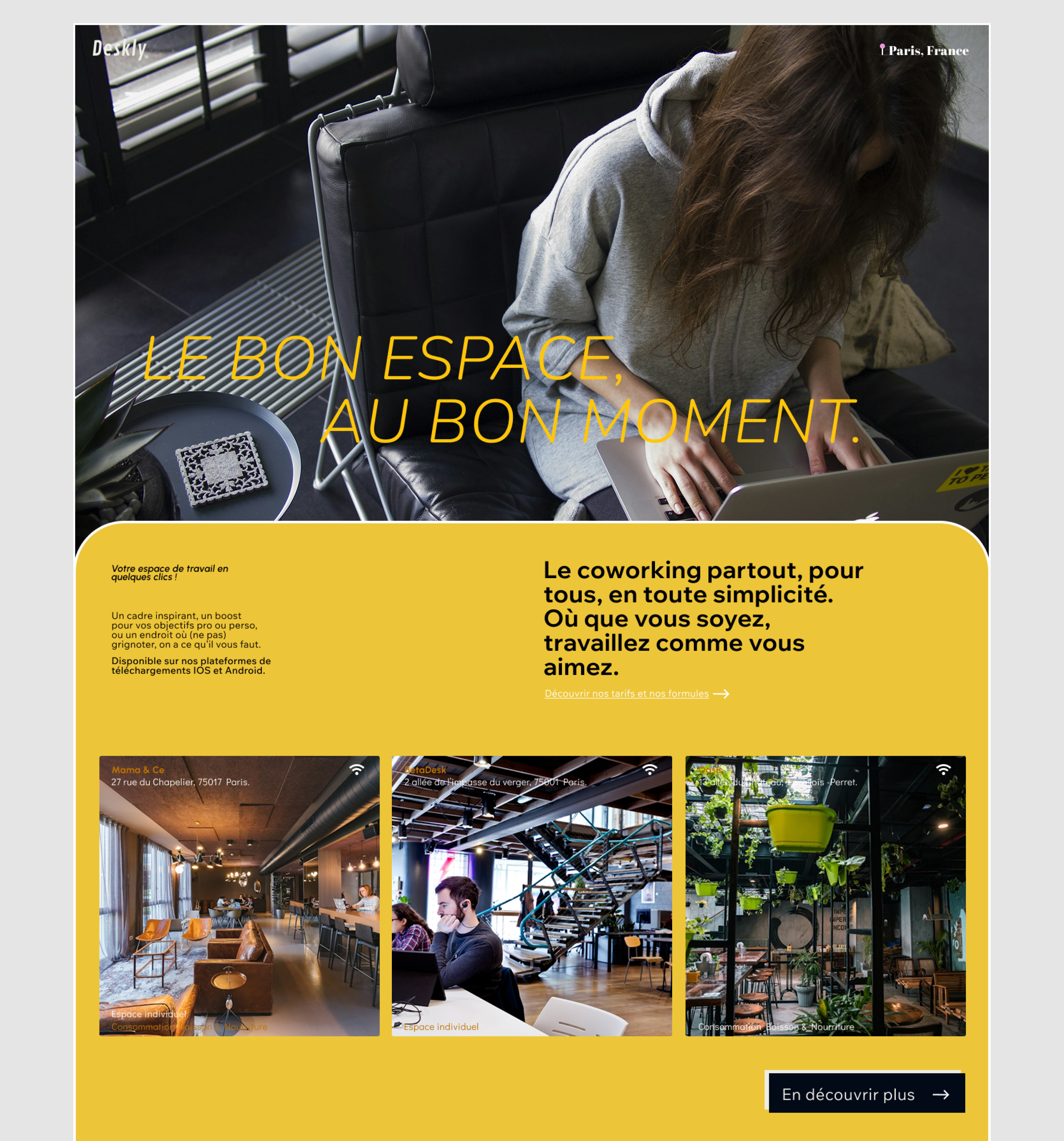 DESKLY - FOUND YOUR COWORKING SPACE blue design geometric graphic design pink ui uidesign webdesign yellow