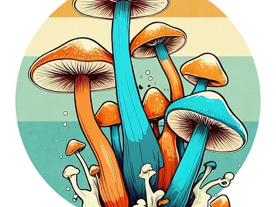 Funky Fungi – Retro Mushroom Vibes digital art fantasy fungi graphic design illustration mushrooms pod print design print on demand psychedelic retro sticker tshirt vibrant vintage