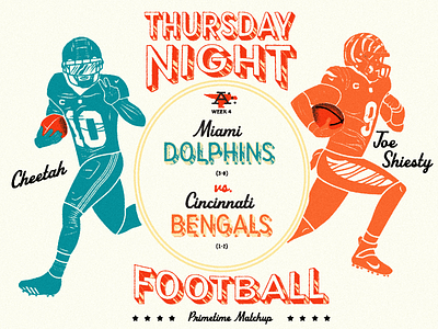 TNF-Dolphins v. Bengals digital art football illustration line art typography vector vector art