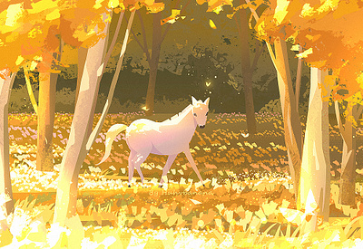 Golden forest forest horse illustration 插画 森林 治愈系