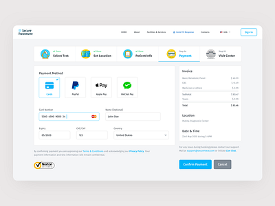 Secure Treatment - Payment booking confirmation dashboard interface medical payment process product product design saas test ui design uxdesign webdesign website