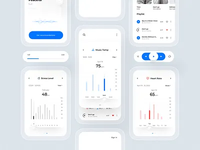Biometrical music recommendation app android app app application ui biometrical app clean ui dashboard app dashboard ui flat ios minimal mobile design music player music recommendation smartwatch tracking app ui user experience user interface ux uxui