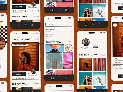 NFT App UI Design app app design branding color design graphic design logo marketing minimalistic nft nft app phone screens product design screens typography ui ui design ux ux design