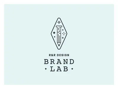 R&R Brand Lab badge brand branding design experiment identity illustration lab line art logo pattern pencil science sparkle test tube typography vial webinar