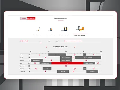 Industry - Material Handling Rental aurélie dassonville availabilities book a slot booking booking system calendar calendar design cards design cart cities conciergerie greyscale handling icons set industry pixeloscopia red rental reservation