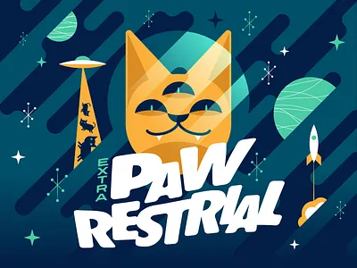 Extra Pawrestrial abduction alien cats design illustration planets rocket space typography ufo weird
