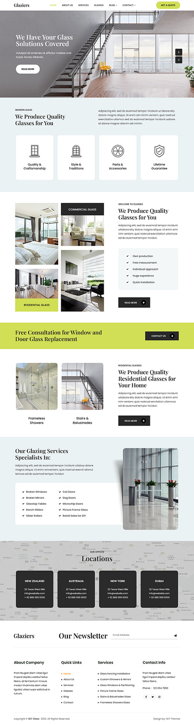 SKT Glass - Free Glass Company WordPress Theme shower glass wp template