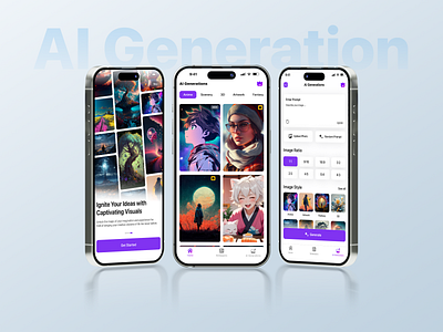 AI Photo Generation App UI ai ai photo aiart aiimagegenerator aiphotoapp appinterface appui creativetech designinspiration digitalcreative dribbble generativeai mobileappdesign photoeditingapp ui design uiux ux design