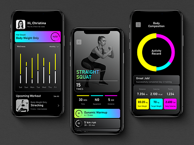 Fitness Training App app application black branding color dark design fitness graphic design mobile neon training ui uiux ux website