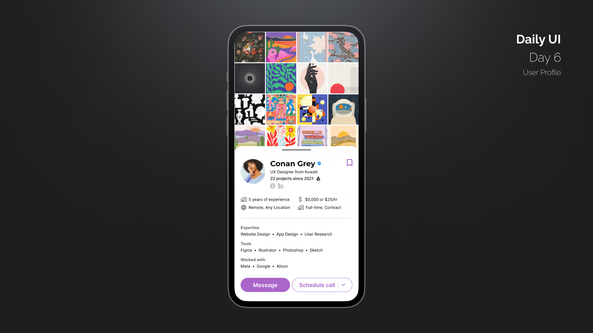 User profile for a job/gig platform app dailyui design illustration profile ui user profile