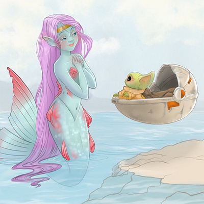 MerMay The Fourth baby yoda characterdesign illustration mandalorian mermaid mermay procreate sketch the child yoda