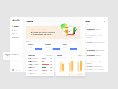 Daily UI Challenge #066 - Statistics activity activity feed class courses daily ui daily ui 66 daily ui challenge dashboard design desktop online online course school school dashboard statistics stats ui ui design webapp webapp design
