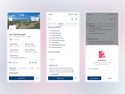 Vokatek - applying vacancy process 💼 bottom sheet dark blue denim blue figma job app job portal mobile app mobile design mobile ui navy blue pink ui ui design uiux ux ux design