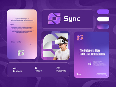 Sync Tech Logo Design app icone badge badge logo best logo blackchin logo branding design faveicone graphic design icone illustration logo tech logo unique logo website logo