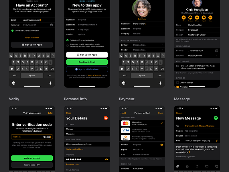 Figma iOS design library - Native templates Text Inputs app dark design figma input inputs ios mobile profile register templates text field ui ui kit