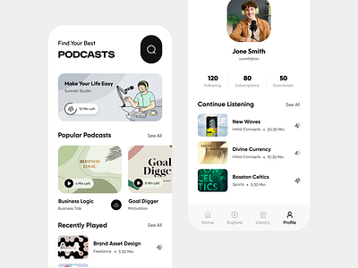 Podcast Mobile App aduio app design app podcast live live podcast minimal mobile mobile app mobile app design mobile ui player pod podcast podcast app podcast mobile app podcast ui podcasts sunnah ui ui ux