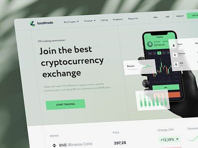 LocalTrade cryptocurrency exchange trading bitcoin blockchain clean crypto crypto art crypto wallet cryptocurrency finance gradient landing landing page minimalist nft ui ux