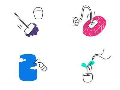 Cleaning home blue carpet cleaning clouds green illustraion illustrator lines mop pink plant vacuumcleaner vector violet window