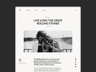 Blogpost article black and white blog concept minimalistic music photos ui web design