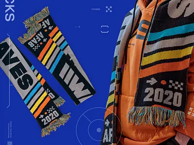 \\WAVES \\WEAR x AFAB 70s afab apparel branding clothing football merch motion design motion graphics scarf scarves scifi soccer sports streetwear typography winter