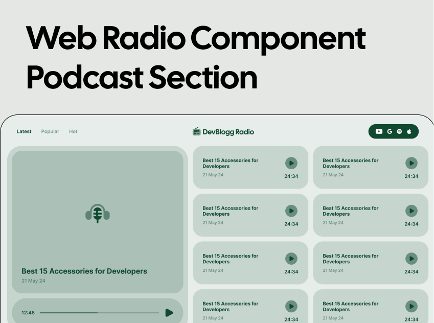 Podcast Section for the Minimalist New, Technology Web Sites card component new website podcast ui web web design