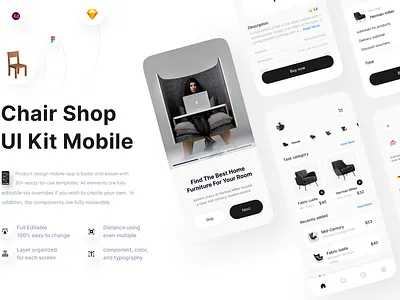 Kursiku - Online shop arm chair chair chair design chairs clean clean design clear design system furniture app homescreen minimalist mobile mobile app mobile app design mobile ui online shop shopping store ui ui kit