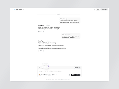 Agent: Chat Interface agents ai ai agents balasinski chat chatbot components dialog dropzone light llm message modal product design saas saas ui ui uxui webapp