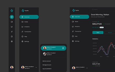 Side Navigation Bar - Vaulta cleandesign dashboard dashboarddesign dribbble fintechdesign navigation bar navigation design productdesign side bar ui ui uidesign userexperience ux uxdesign vaulta webapp