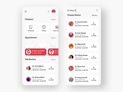 Dental Care App #004 adobexd app app design awesome design black clean colors dental dentalcare design illustration landing new popular red ui white