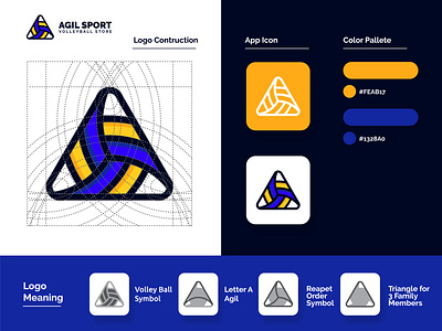 Company Branding Agil Sport - Branding & Logo Design awesome logo ball blue branding company design icon lettermark logo minimalist logo monogram sport symbol vector volleyball yellow