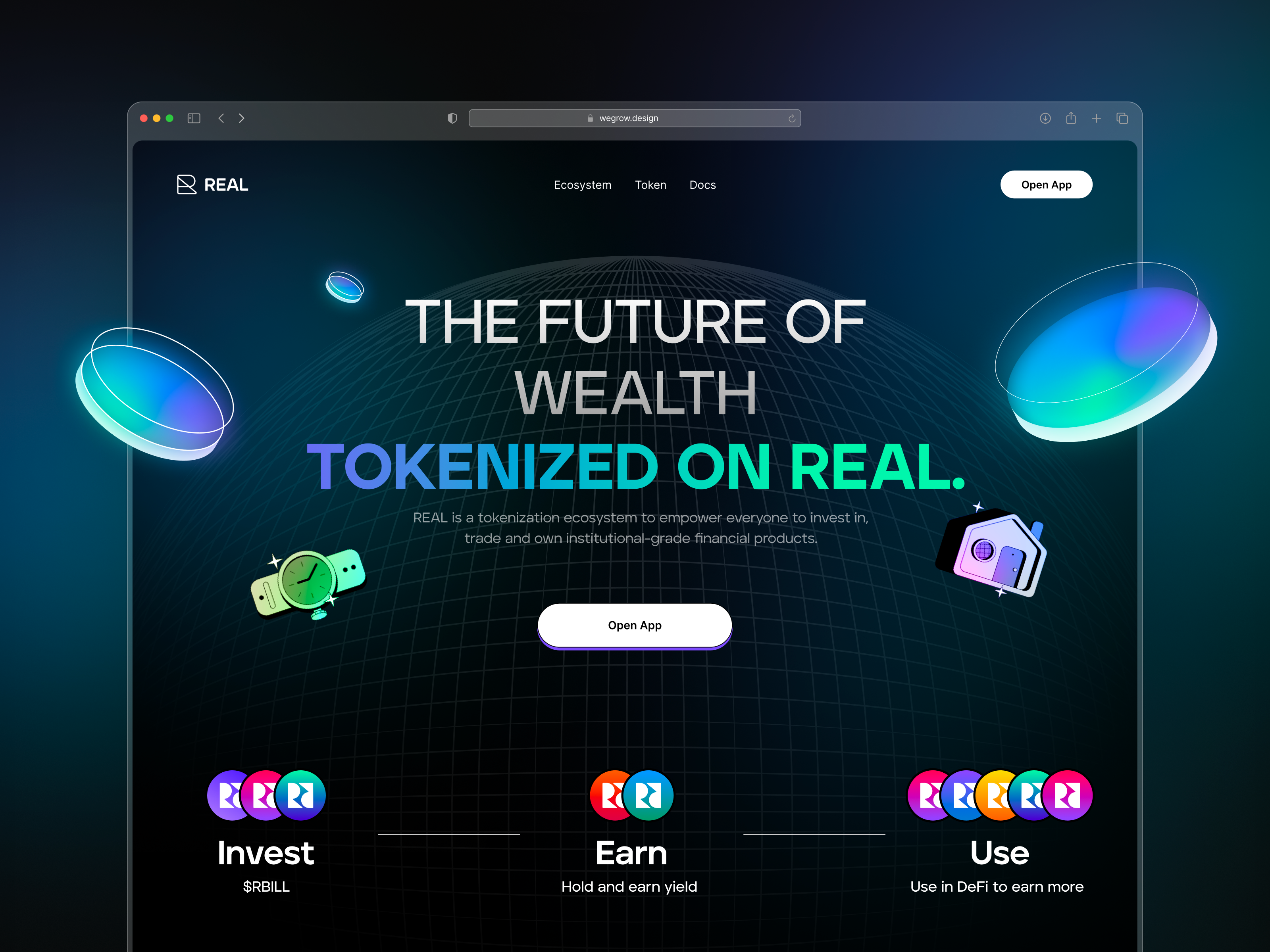 Website for Web3 blockchain coins cosmos crypto dark digital finance fintech homepage illustration. immersive landing page space ui uiux universe web web3 website