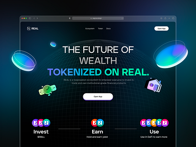 Website for Web3 blockchain coins cosmos crypto dark digital finance fintech homepage illustration. immersive landing page space ui uiux universe web web3 website