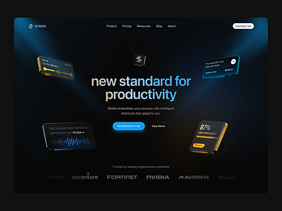 Stride - Hero Section ai automation dark mode design gradient hero landing page management morva morva labs product design productivity saas saas ai ui user interface ux widget